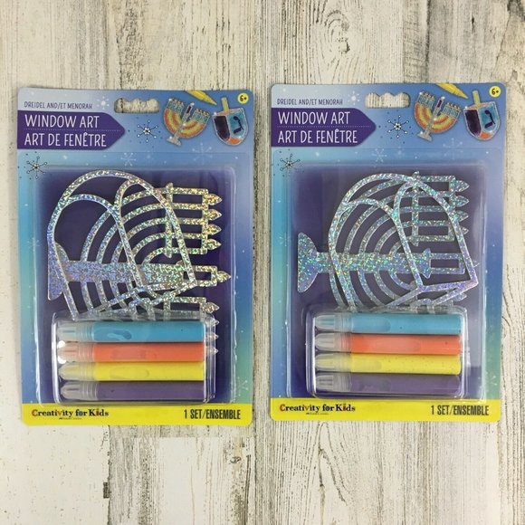 Lot of 2 Creativity for Kids Hanukkah Holiday Dreidel Menorah Window Art Kits - Picture 1 of 5